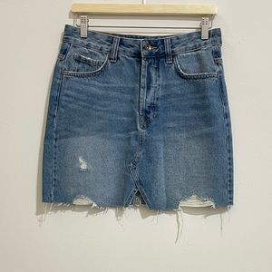 NWOT! ZARA Button Fly Denim Ripped Mini Skirt!
